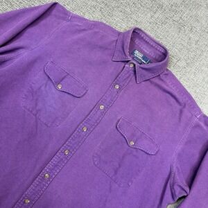 Vtg Polo Ralph Lauren Shirt Mens Large Purple Long Sleeve Button Flap Pocket